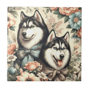 Azulejo De Cerâmica Ilustração Vintage Siberian Husky