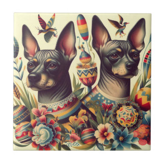 Azulejo De Cerâmica Ilustração Vintage Xoloitzcuintle