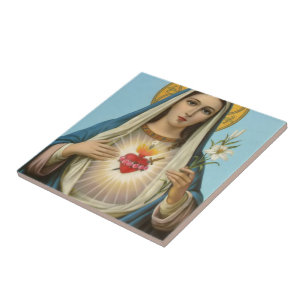 Azulejo De Cerâmica Imaculado Coração de Maria Nossa Senhora imagem re
