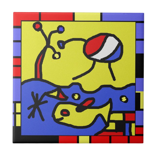 Azulejo De Cerâmica Imagem com peixes da arte moderna (Frente)