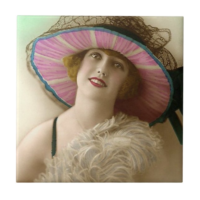 Azulejo De Cerâmica Imagem da beleza do vintage (Frente)