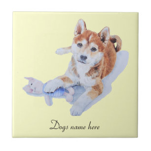 Azulejo De Cerâmica imagem de cachorrinho fofo sheba inu e ursinho