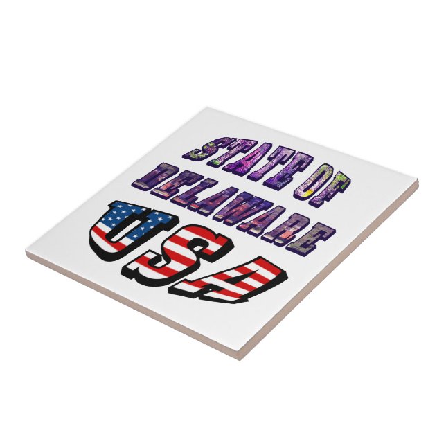 Azulejo De Cerâmica Imagem de Delaware e Texto de Sinalizador EUA (Lateral)