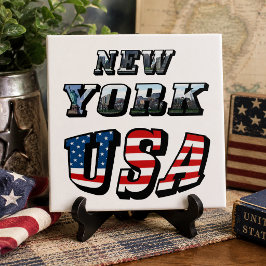 Azulejo De Cerâmica Imagem de Nova York e Texto da Bandeira dos EUA