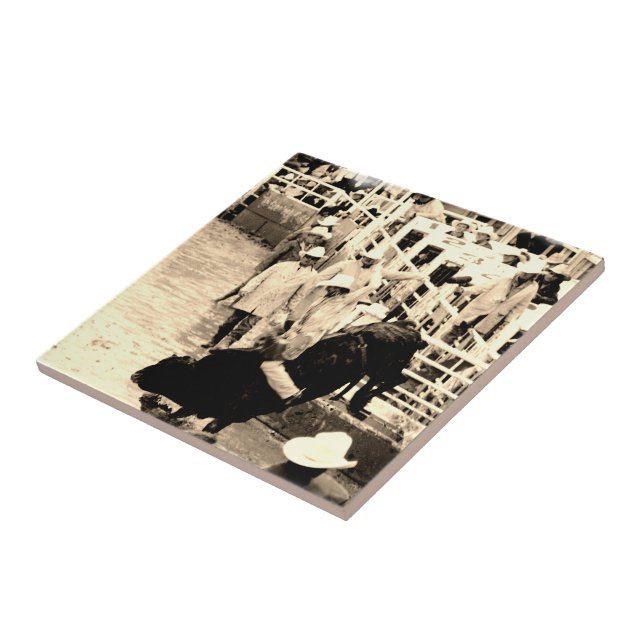 Azulejo De Cerâmica Imagem do Cavaleiro de Balas Bull Rodeo (Lateral)