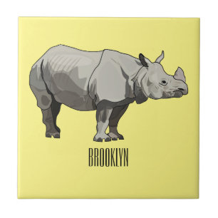 Azulejo De Cerâmica Imagem do desenho animado de Javan rhinoceros