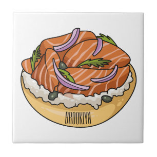 Azulejo De Cerâmica Imagem do desenho animado do bagel de salmão