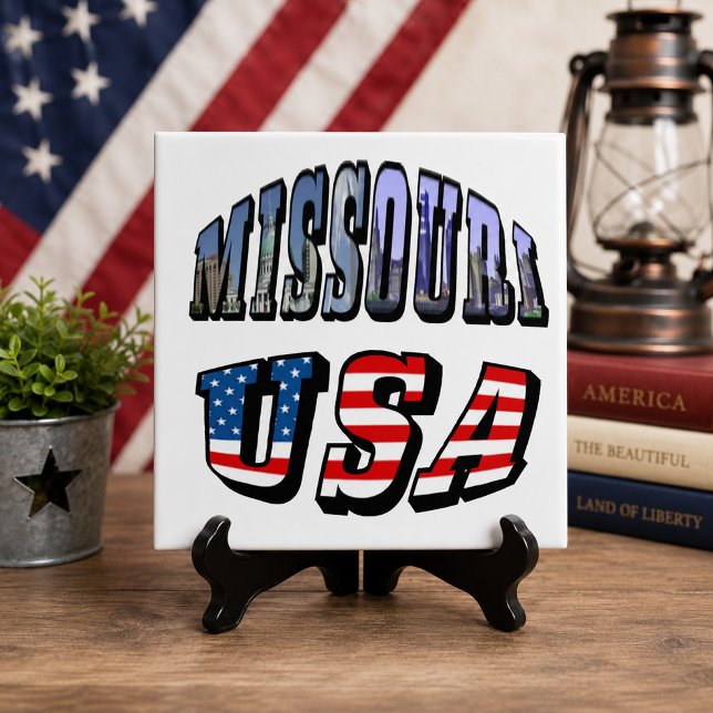 Azulejo De Cerâmica Imagem do Missouri e texto dos EUA (Missouri Picture and USA Text Ceramic Tile)