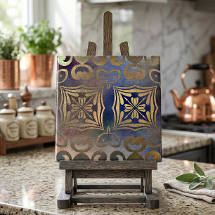 Azulejo De Cerâmica Imagem Elegante De Vintage, Cobre E Mosaico Azul