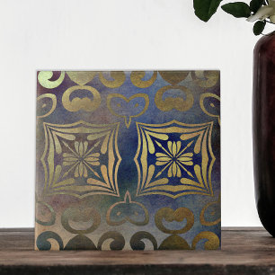 Azulejo De Cerâmica Imagem Elegante De Vintage, Cobre E Mosaico Azul