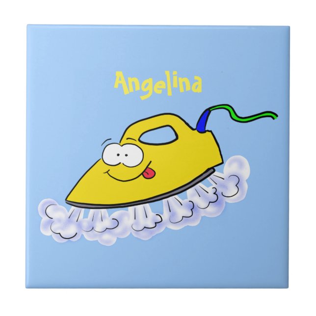 Azulejo De Cerâmica Imagem engraçada da lavanderia de ferro (Frente)