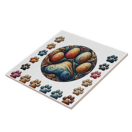 Azulejo De Cerâmica Imagino que a pata canina rodeada tenha impressão
