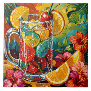 Azulejo De Cerâmica Impasto de pintura a óleo de coquetel de verão tro