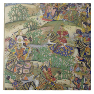 Azulejo De Cerâmica Imperador Akbar (r.1556-1605) na batalha de Samal