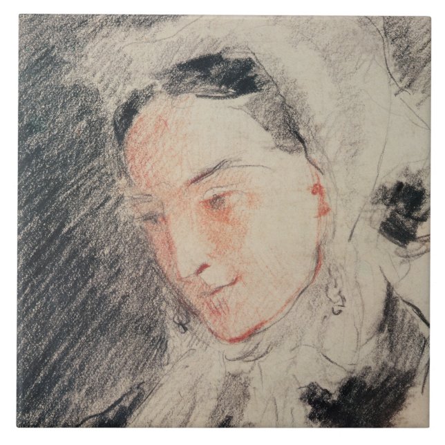 Azulejo De Cerâmica Imperatriz Eugénie (giz preto & vermelho) (Frente)