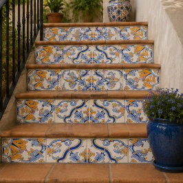 Azulejo De Cerâmica Imperial Blossom Hand Painted Blue and Gold Floral
