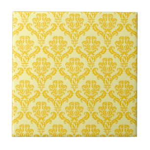 Azulejo De Cerâmica Império francês Damask in Yellow and Cream