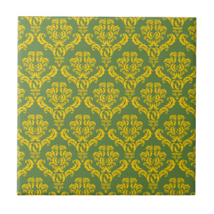 Azulejo De Cerâmica Império francês Damask in Yellow and Palm Green