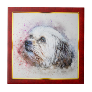 Azulejo De Cerâmica Impressão Abstrata de Cachorro em Moldura Vermelha