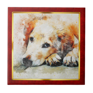 Azulejo De Cerâmica Impressão Abstrata de Cachorro em Moldura Vermelha