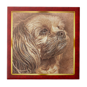 Azulejo De Cerâmica Impressão Abstrata de Cachorro em Moldura Vermelha