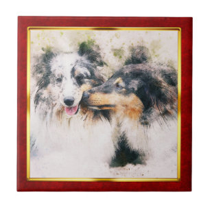 Azulejo De Cerâmica Impressão Abstrata de Cachorro em Moldura Vermelha