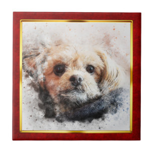 Azulejo De Cerâmica Impressão Abstrata de Cachorro em Moldura Vermelha
