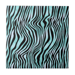 Azulejo De Cerâmica Impressão Animal Azul Brilhante Pele de Zebra Turq