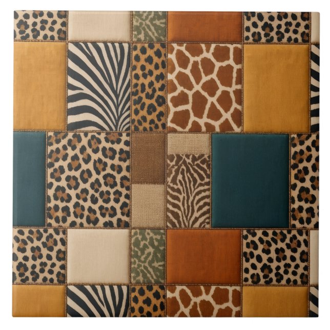 Azulejo De Cerâmica Impressão Animal de Patchwork (Frente)