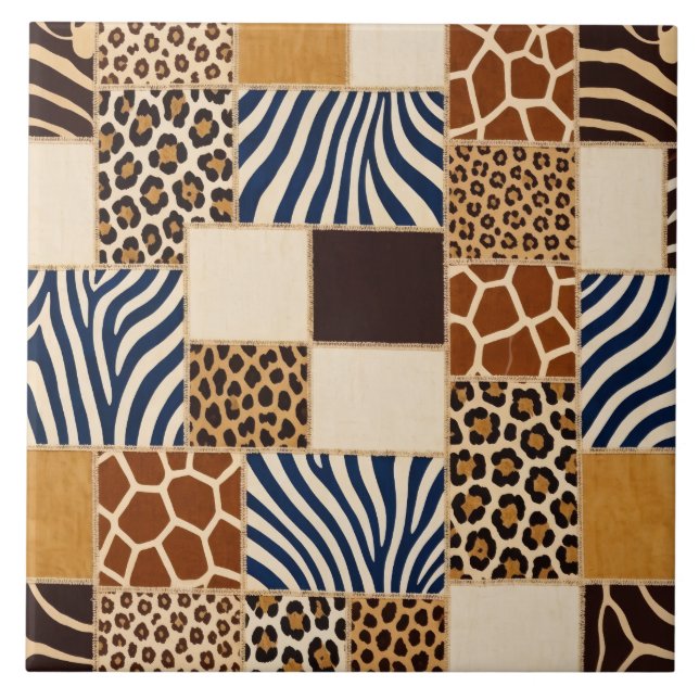 Azulejo De Cerâmica Impressão Animal de Patchwork (Frente)