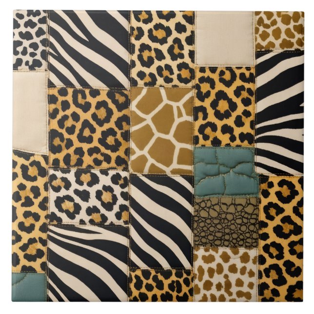 Azulejo De Cerâmica Impressão Animal em Patchwork (Frente)