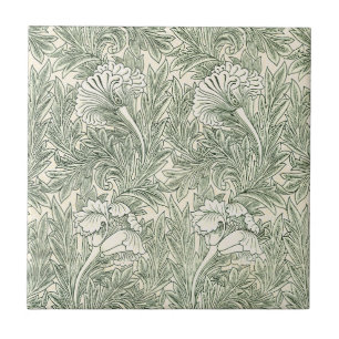Azulejo De Cerâmica Impressão artística floral Tulipa Verde de William