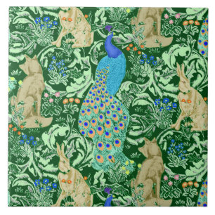 Azulejo De Cerâmica Impressão, azuis cobaltos & verde do pavão de