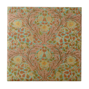 Azulejo De Cerâmica Impressão Botânica de Rosa e Folha de Terracota Vi