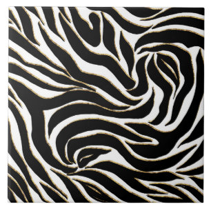 Azulejo De Cerâmica Impressão branca Elegante de Zebra Dourada Negra