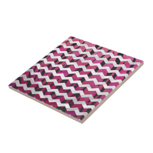Azulejo De Cerâmica Impressão Chevron Tiger, Rosa e Preto
