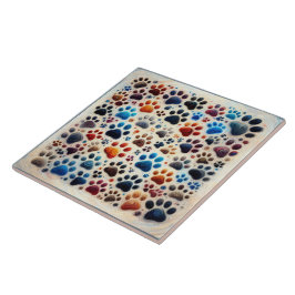 Azulejo De Cerâmica Impressão colorida de pata canina com paixão