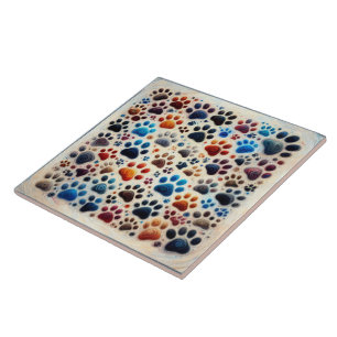 Azulejo De Cerâmica Impressão colorida de pata canina com paixão