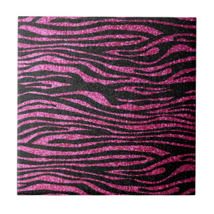 Azulejo De Cerâmica Impressão cor-de-rosa e preto da zebra que bling