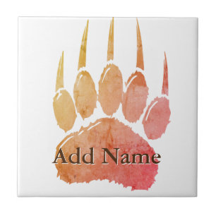 Azulejo De Cerâmica Impressão da Pata do Urso de Cores Aquáticas com N