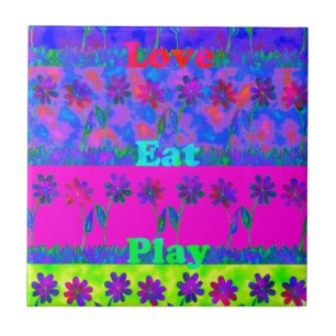 Azulejo De Cerâmica Impressão de Arte "Comer Amor e Brincar" vibrante 