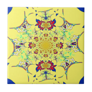 Azulejo De Cerâmica Impressão de Arte de Design Floral Damask Colorido