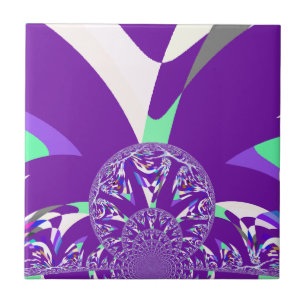 Azulejo De Cerâmica Impressão de Arte do Caleidoscópio Ciano Azul Retr