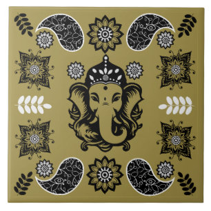 Azulejo De Cerâmica Impressão de Arte Hindu com Tema Ganesha