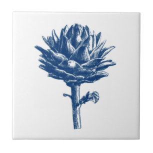 Azulejo De Cerâmica Impressão de Artichoke Botânico, Azul Indigo e B