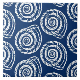 Azulejo De Cerâmica Impressão de Bloco de Seashell Espiral, Azul de Co