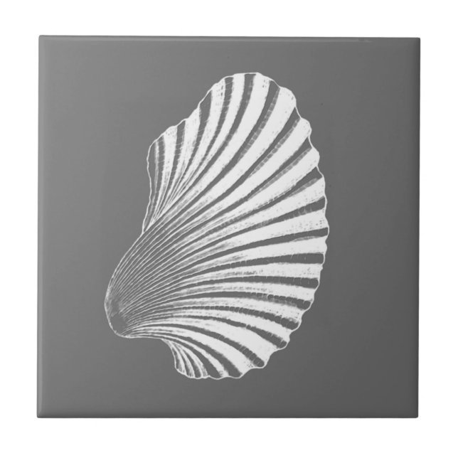 Azulejo De Cerâmica Impressão de Bloco de Shell Scallop, Cinzas e Bran (Frente)
