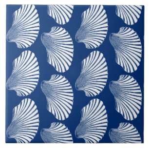 Azulejo De Cerâmica Impressão de Bloco de Shell Scallop, Marinho Azul