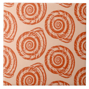 Azulejo De Cerâmica Impressão de bloco espiral do Seashell, laranja