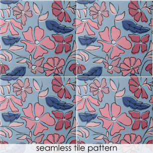 Azulejo De Cerâmica Impressão de Bloco Floral Desenhado à Mão Rosa e A